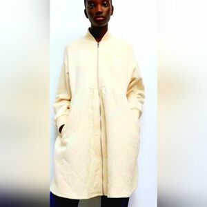 Zara Off-White Quilted Teddy Jacket